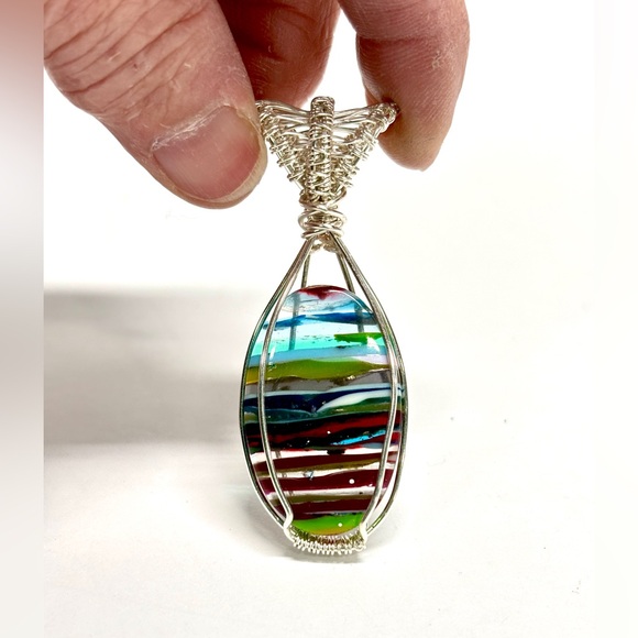HANDMADE Surfite Wire Wrapped Silver Plate Copper Pendant Necklace, Artisan Gift - Picture 1 of 10